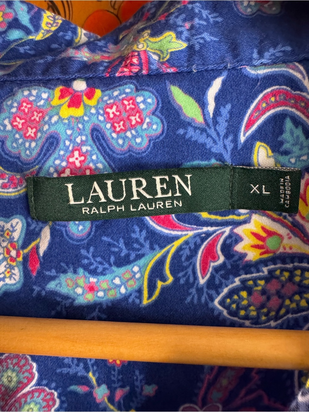 Lauren Ralph Lauren Royal Blue Floral Paisley Button-Down Sleep Shirt Size XL - Picture 4 of 8